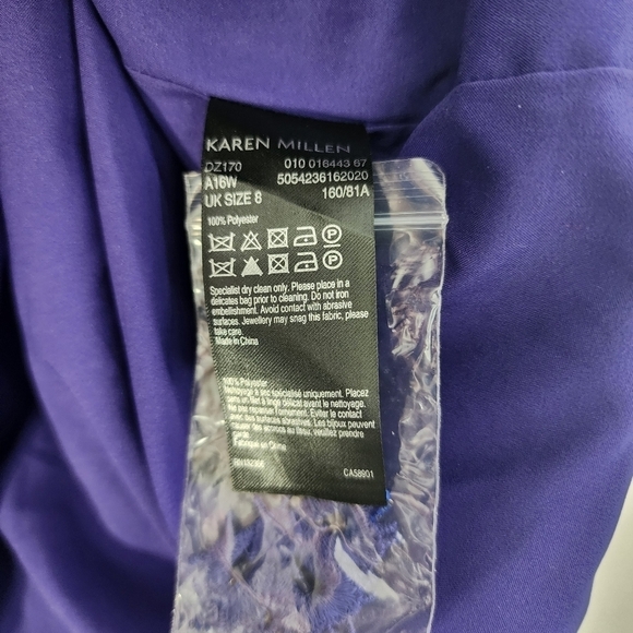 Karen Millen Purple Floral Applique Mini Dress Event Cocktail Party Wedding Gues - Picture 9 of 13